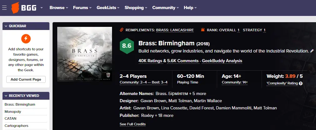 Board Game Geek profile of Brass Birmingham
