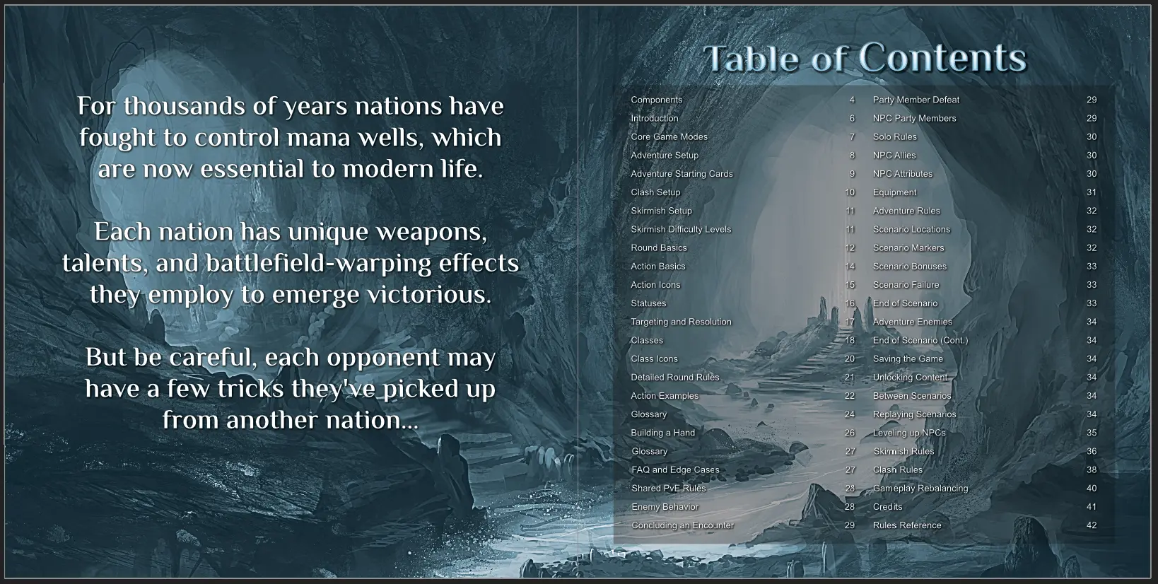 Rulebook table of contents page
