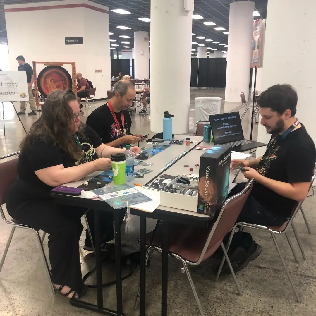 Group of playtesters playing Mana Source in person